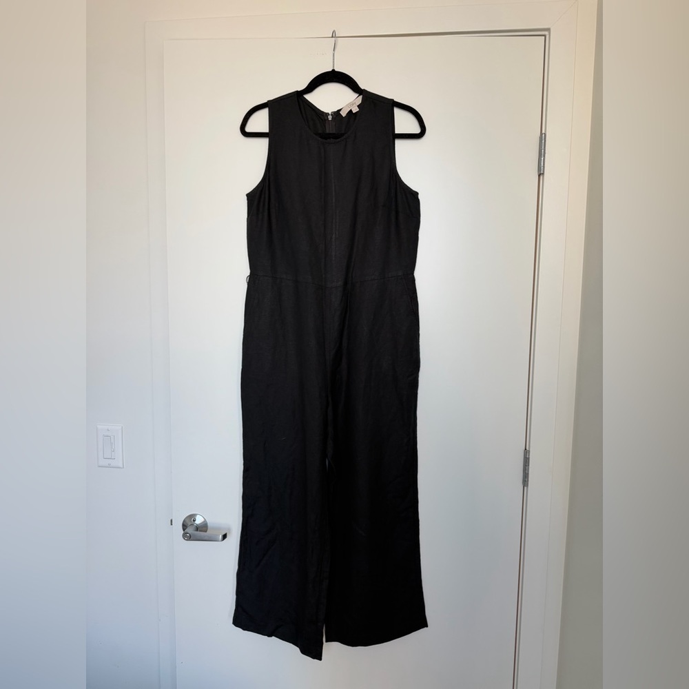 Ann Taylor LOFT Linen Blend Black Sleeveless Wide-Leg Jumpsuit